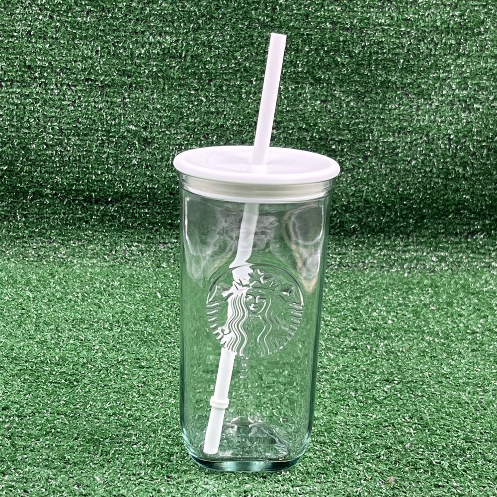 Starbucks RECYCLED TRIANGLE GLASS 16 oz Cold Cup‎ Tumbler Aqua Spain